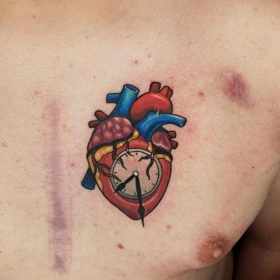 1. Chest Piece Sacred Heart Tattoo Traditional Colorful Design