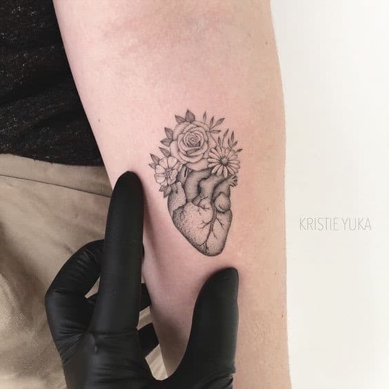 3. Sunflower Arm Tattoo With Heart Ink
