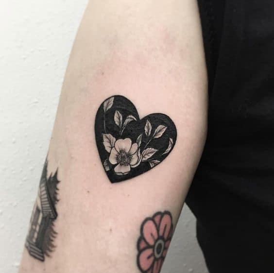 5. Floral Heart Tattoo Black And White Ink