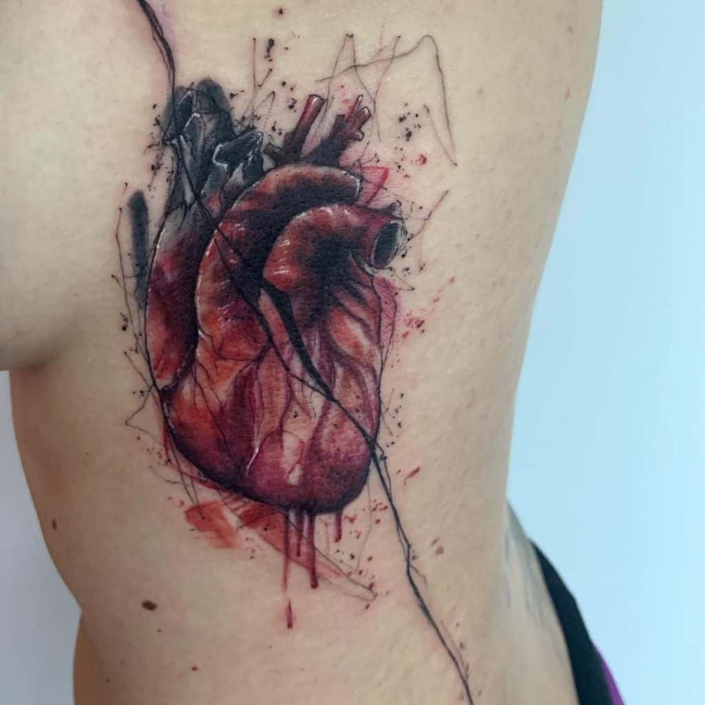 Side Boob Traditional Anatomical Heart Tattoo
