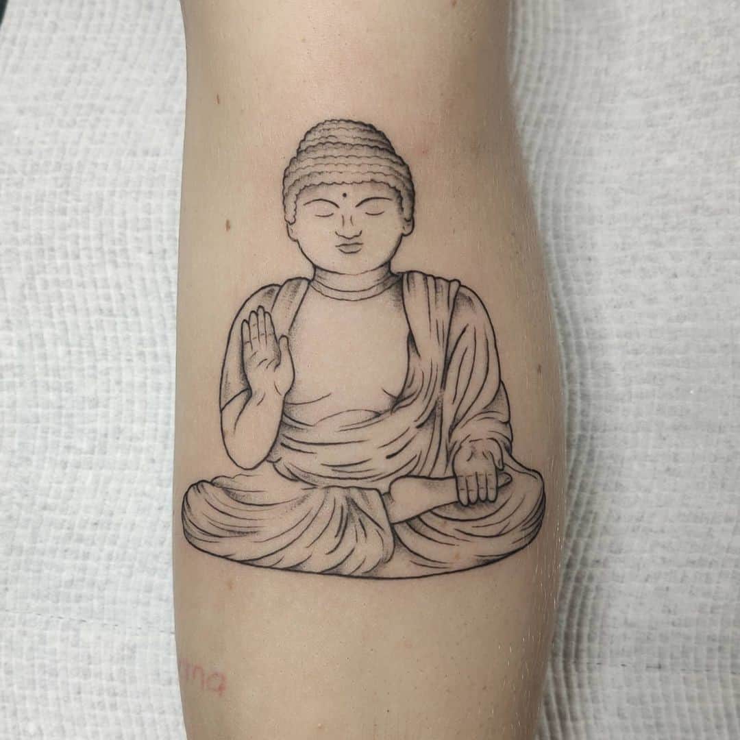 Small Leg Buddha Tattoo With Precise And Sharp Lines