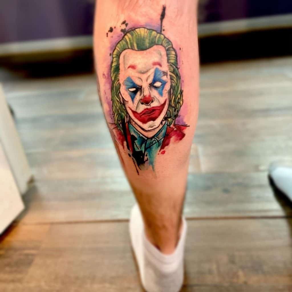 Bright Tattoo Joker Designs On Calf 