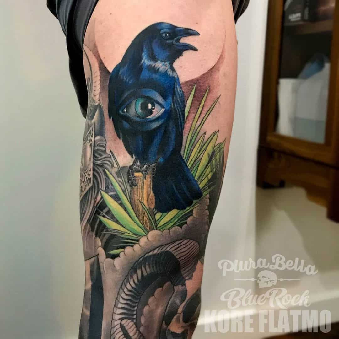 Colorful Raven Tattoo Sleeve
