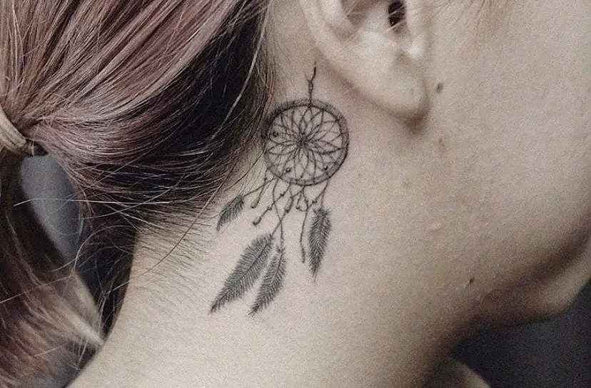 Dream Catcher Tattoo Behind Ear