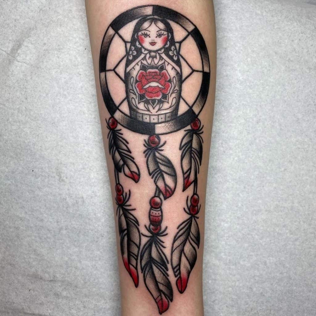 Dream Catcher Tattoo On Arm Black And Red