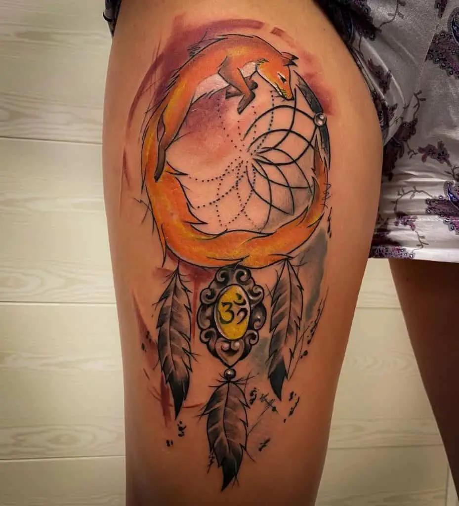 Fox Tribal Inspired Dream Catcher Tattoo