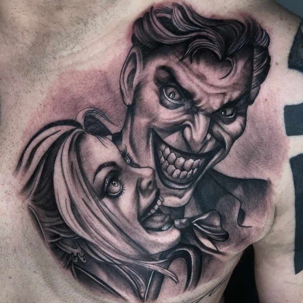  Joker Chest Tattoo Black Ink 