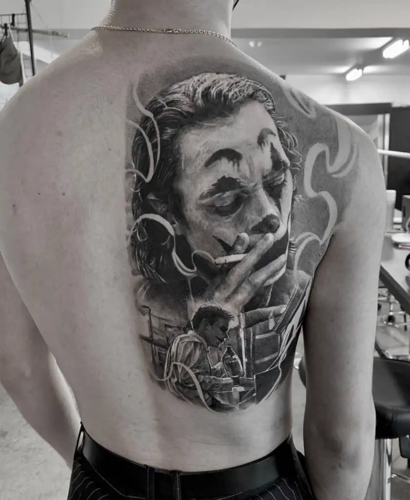 Joker Tattoo Black And White Back Design 