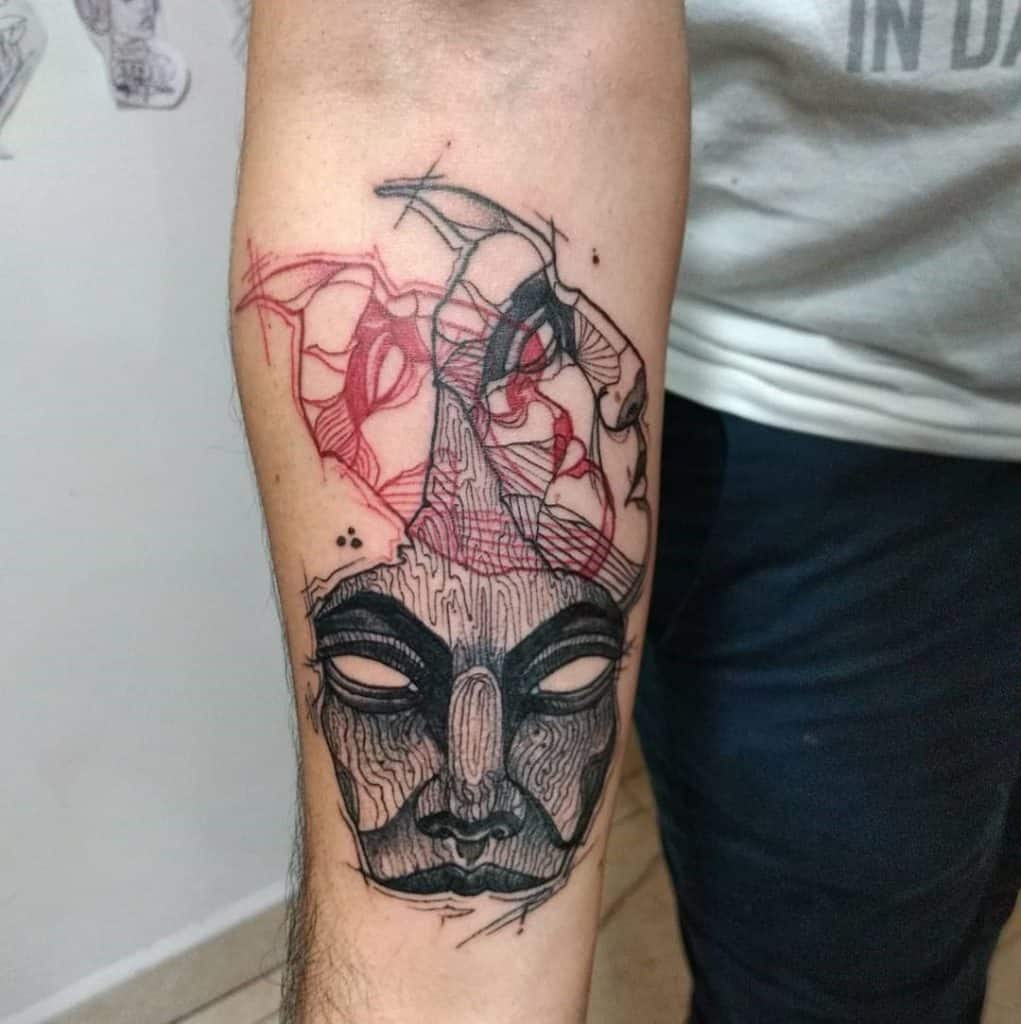 Overcoming Depression Tattoo With Red Symbol
