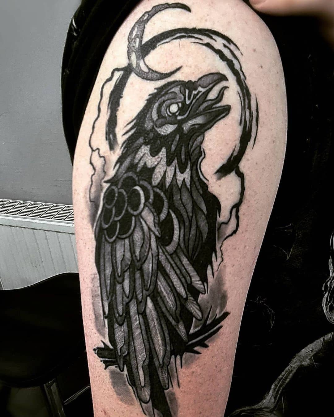 Raven Tattoo Shoulder Piece In Black Color