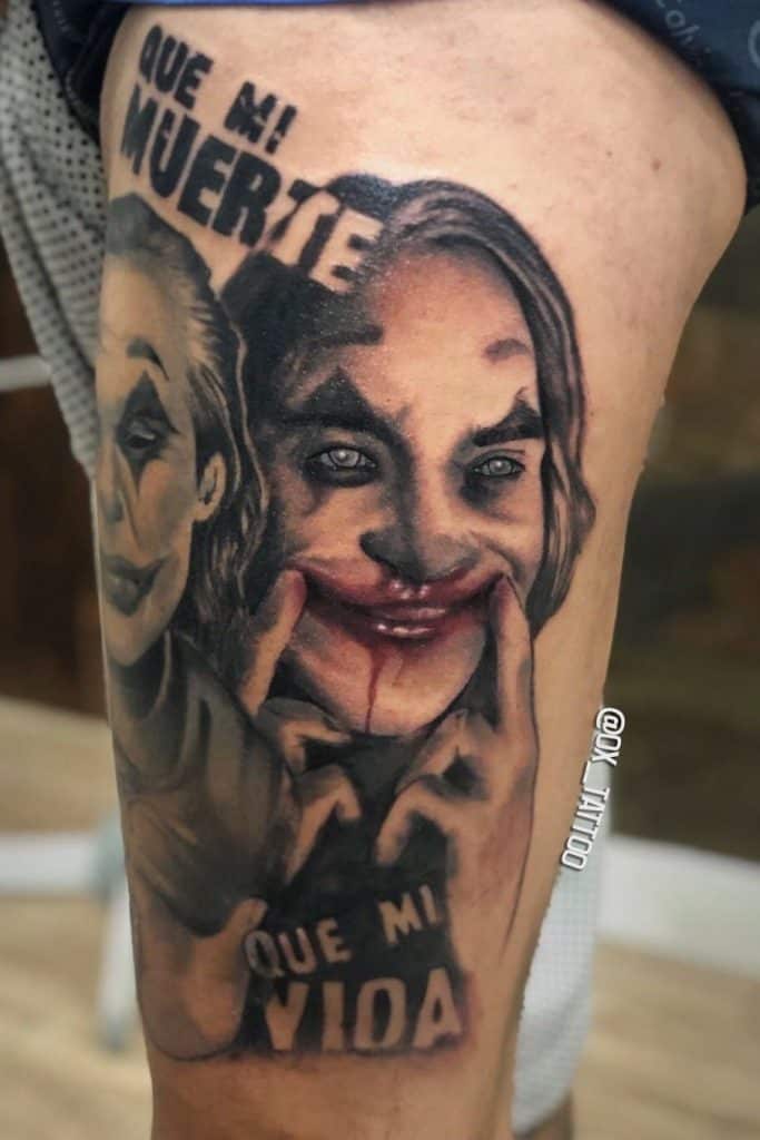 Scary Dark Red Joker Tattoo 