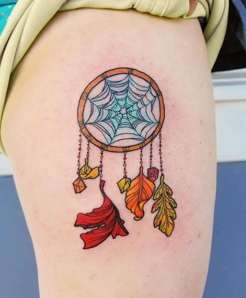Thigh Dream Catcher Tattoos Leaf Symbols