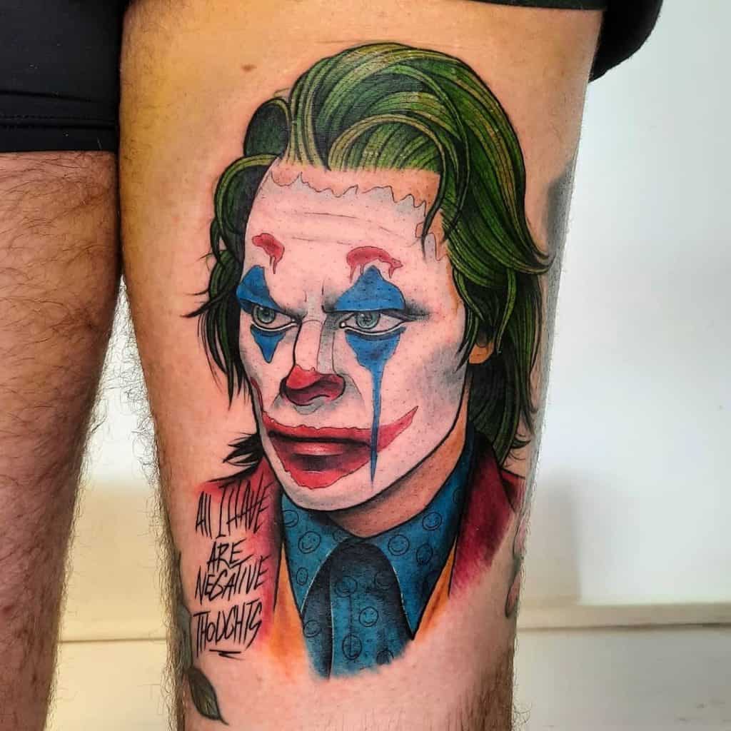 Thigh Joker Tattoo Drawing Colorful 