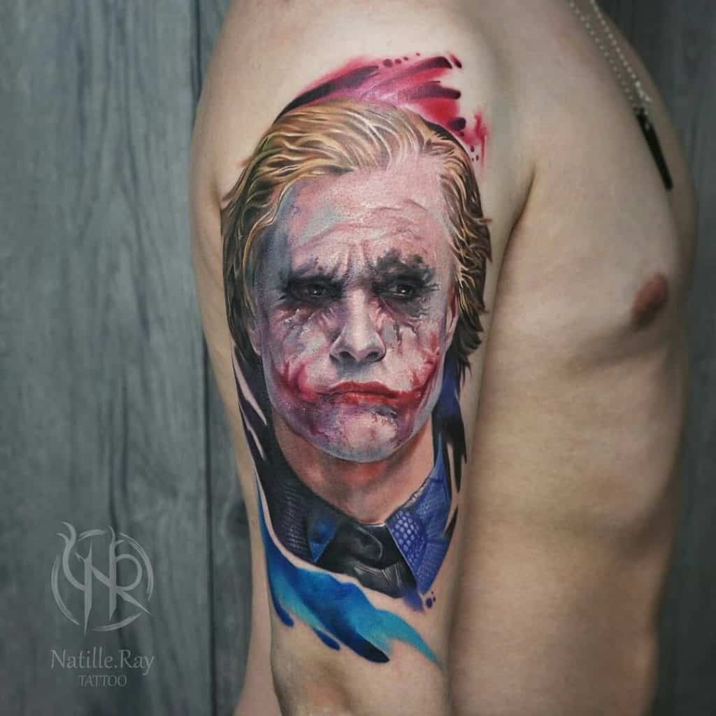 Watercolor Splash Joker Tattoo 