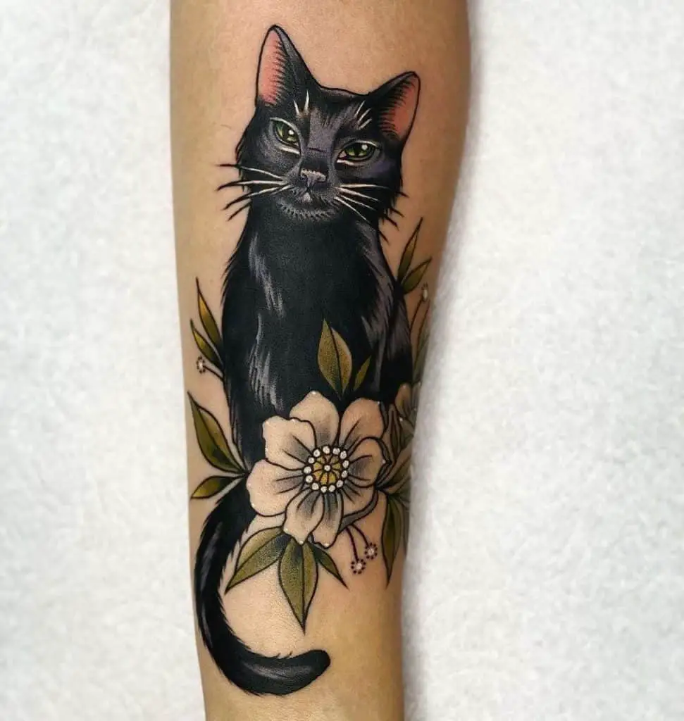 Black Cat Tattoos, saved tattoo, Flower 1