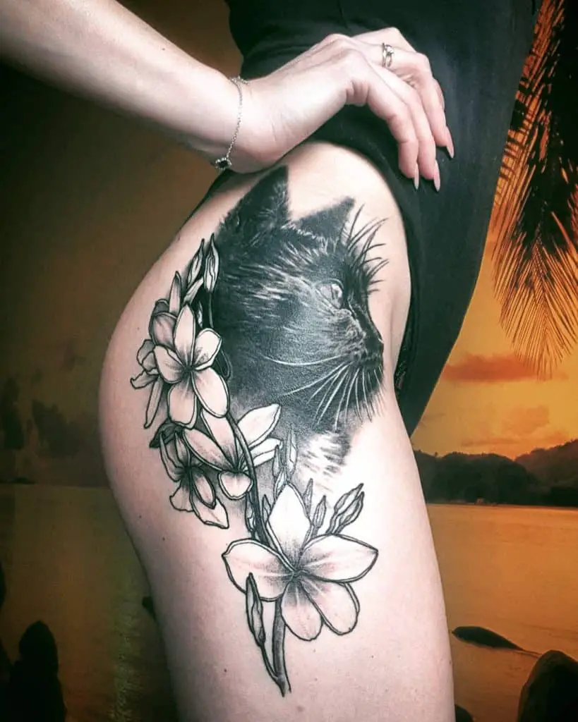 Black Cat Tattoos, saved tattoo, Flower 3