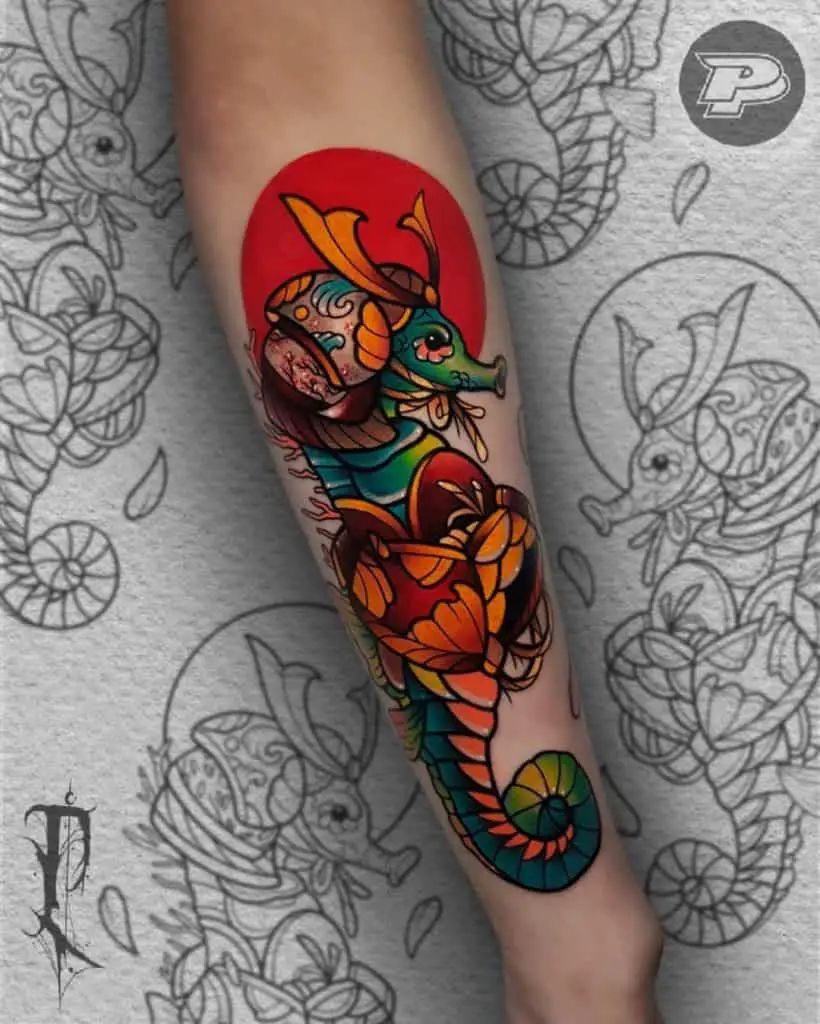 Bright & Noticeable Seahorse Tattoo