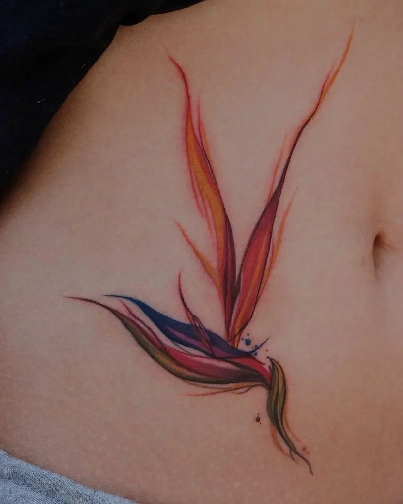 Chinese Tattoo Colorful Design Over Stomach 