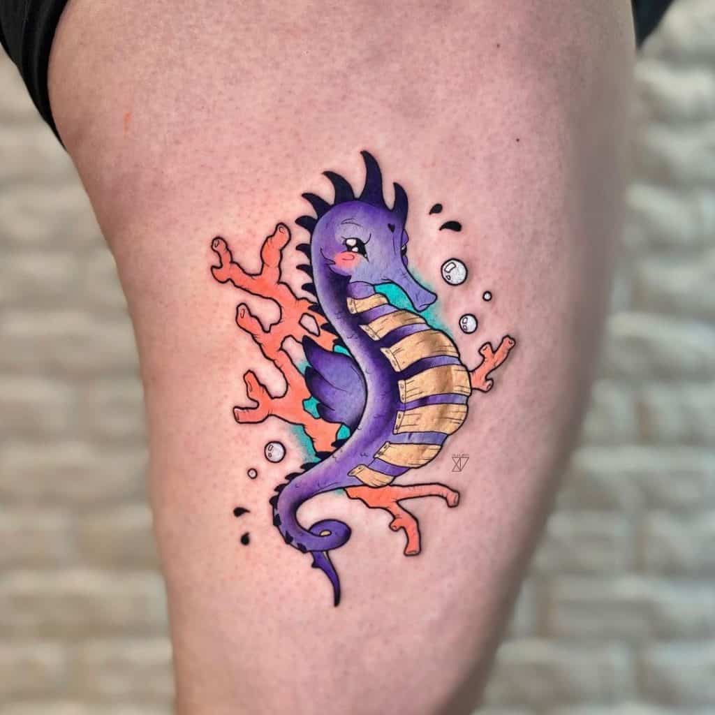 Cute & Colorful Seahorse Tattoo Design