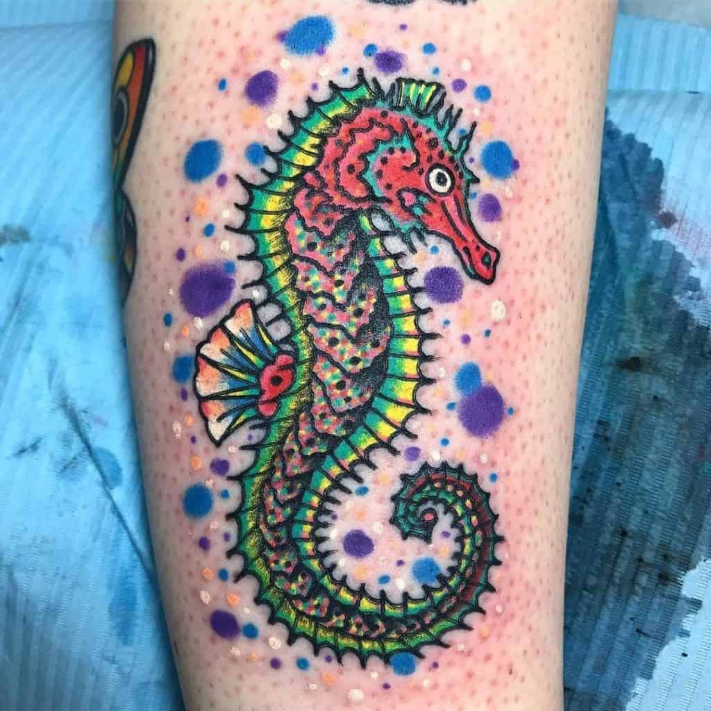 Cute Seahorse Tattoo Colorful Image
