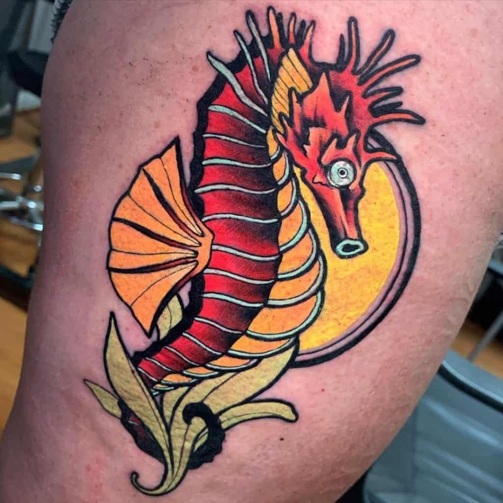 Red & Yellow Seahorse Tattoo
