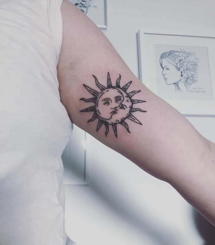 Sun and Moon Intertwined Tattoo Design