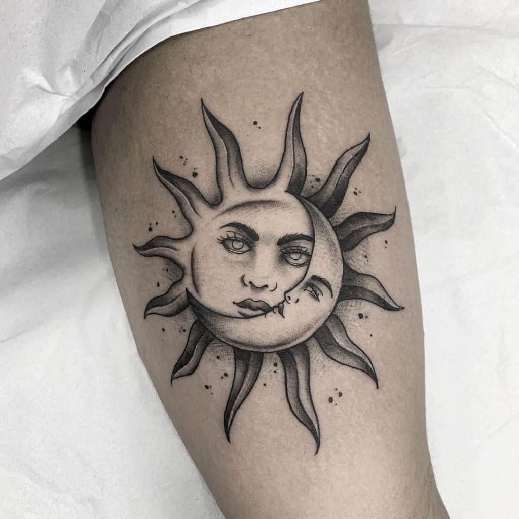 Sun and Moon With Faces Tattoo Design