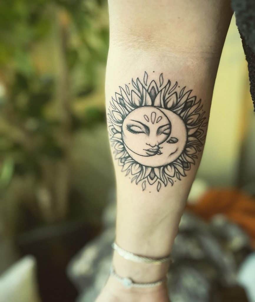 Sun and Moon With Faces Tattoo Design 2