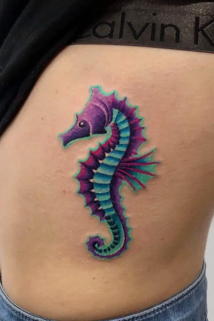 Vibrant & Colorful Seahorse Tattoo