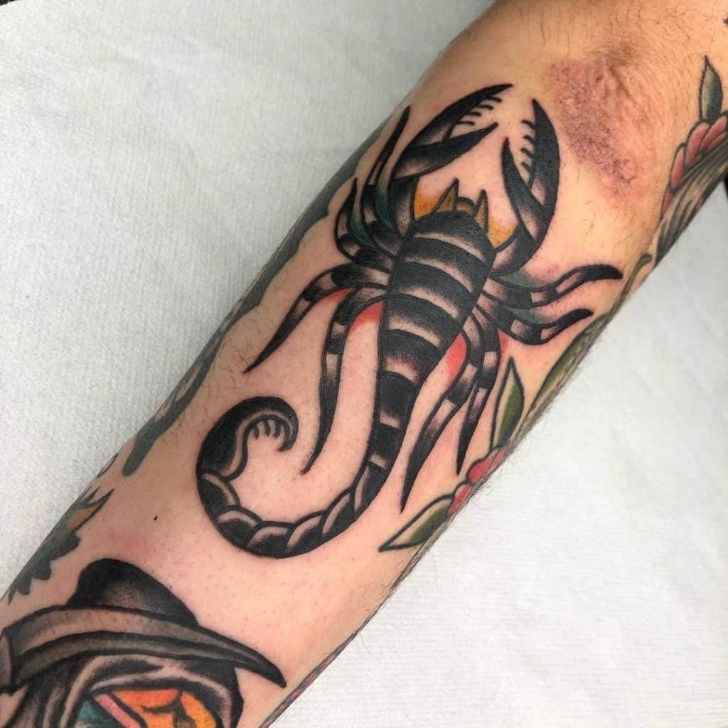Black Scorpio Tattoo Over Forearm 