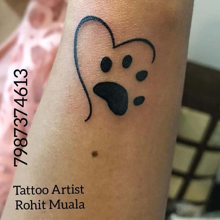 Dog Paw Tattoo With A Artistic Heart