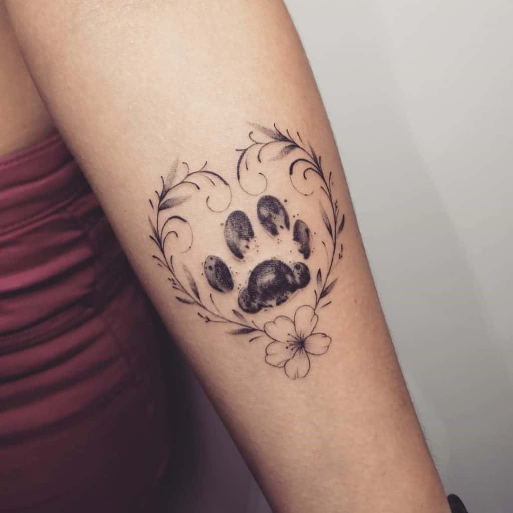 Dog Paw Tattoo With A Heart