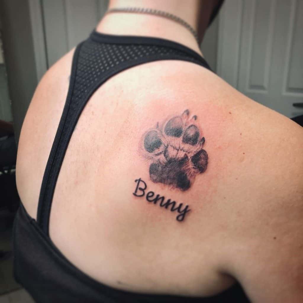 Dog Paw Tattoo With A Name of Benny