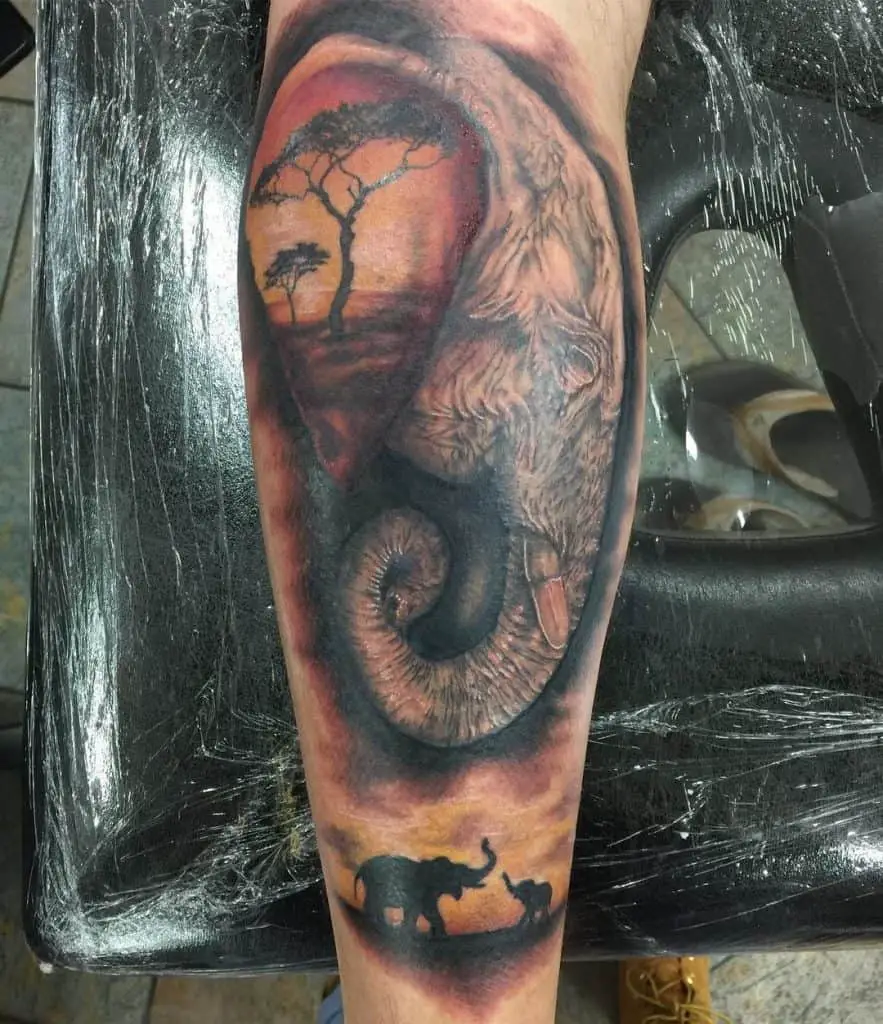 Elephant Tattoo with Trees