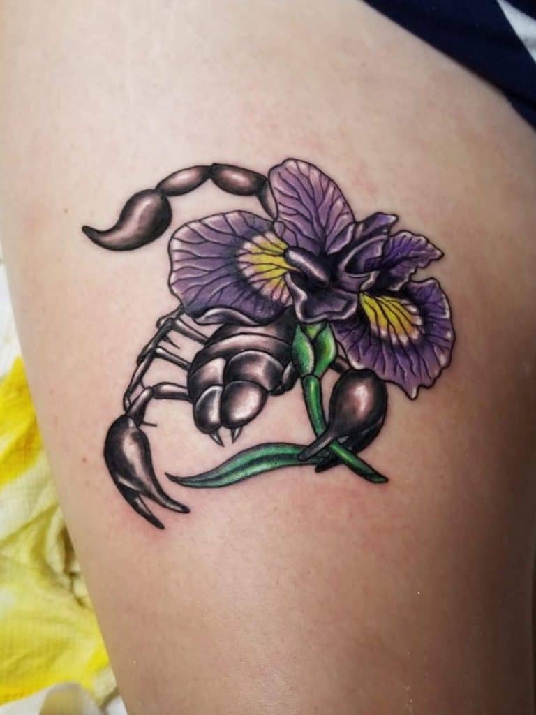 Feminine Floral Scorpio Tattoo 