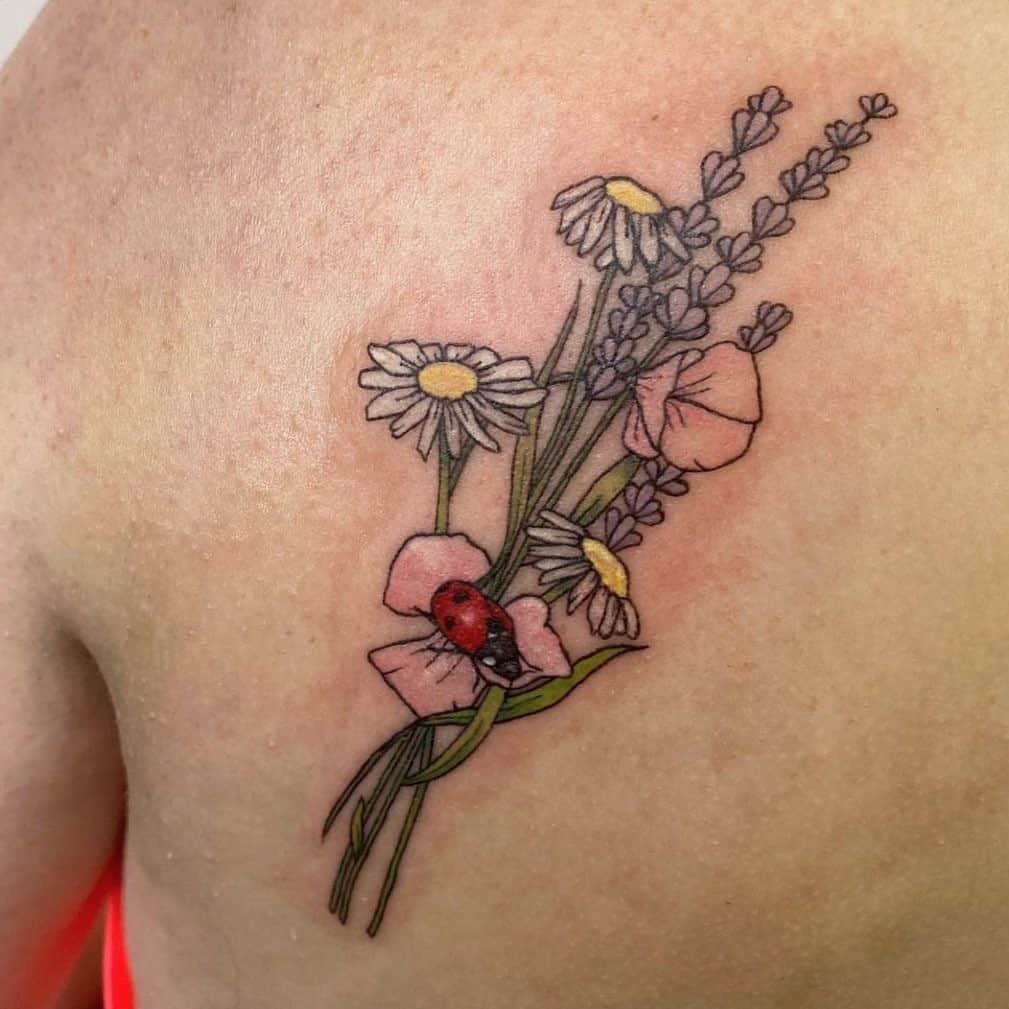 Lavender and Ladybug tattoo