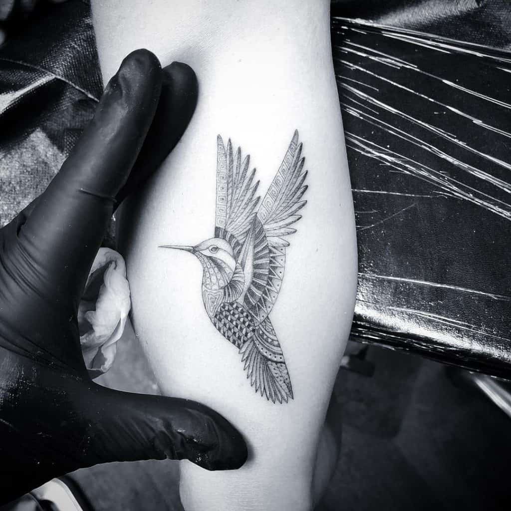Single Needle Hummingbird Tattoo 1