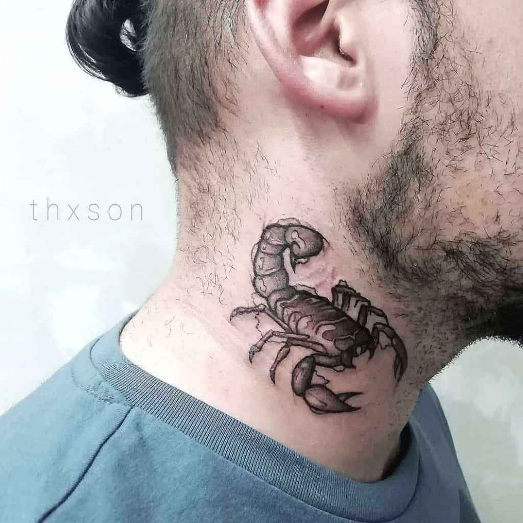 Small Scorpio Tattoo Over Neck 