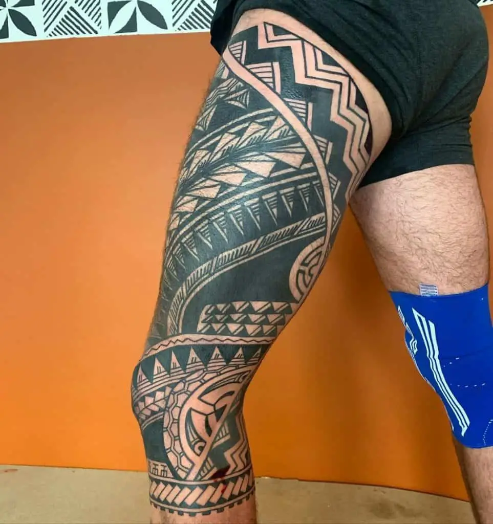 Tribal Leg Tattoo on Thigh
