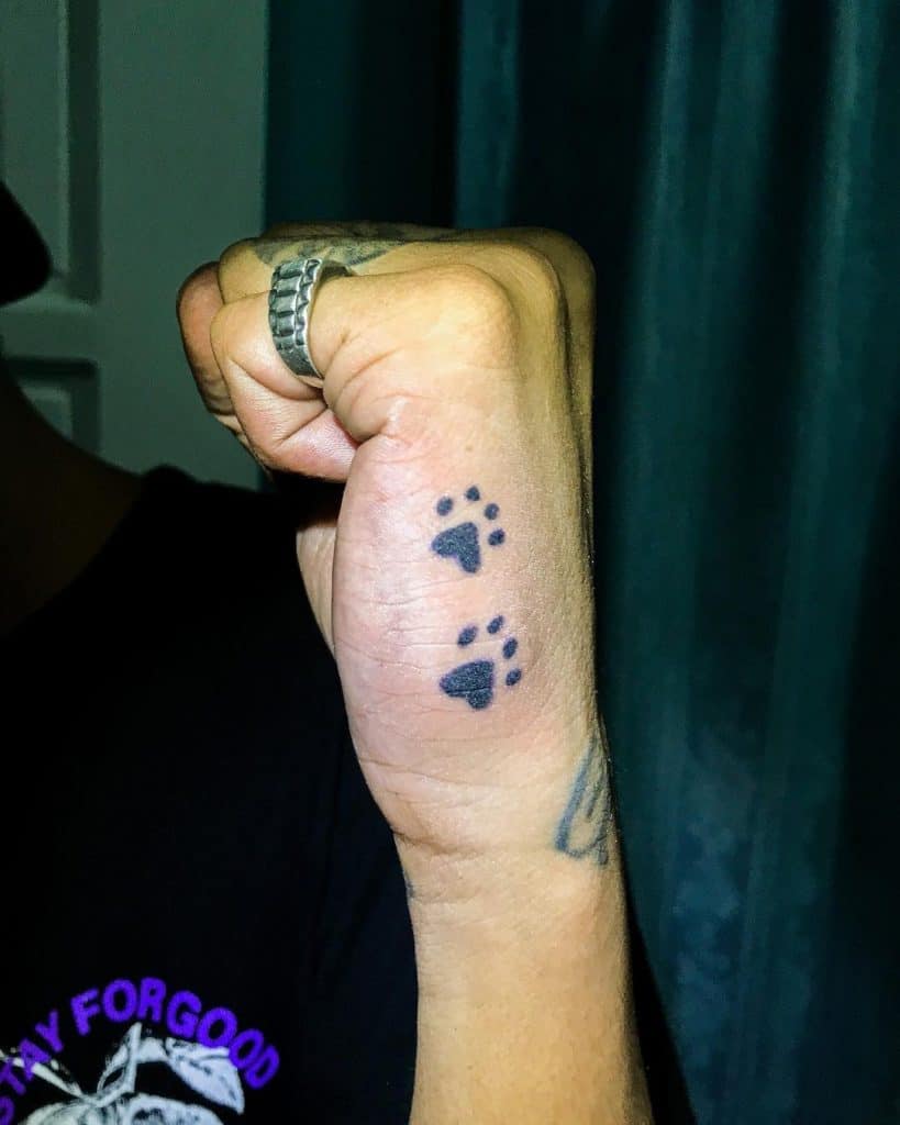 Two Dog Paws Tattoo On Hand