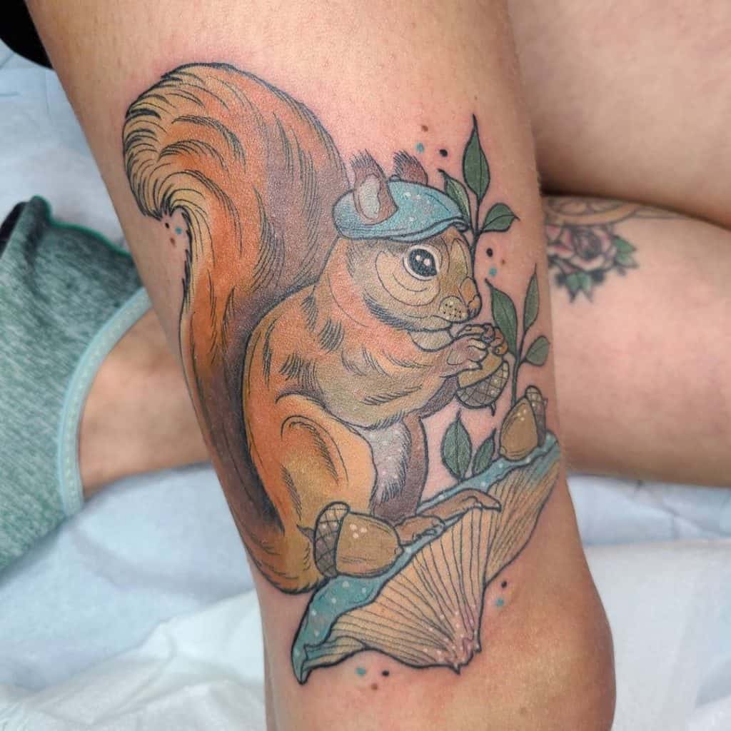 mushroon and squirrel tattoo