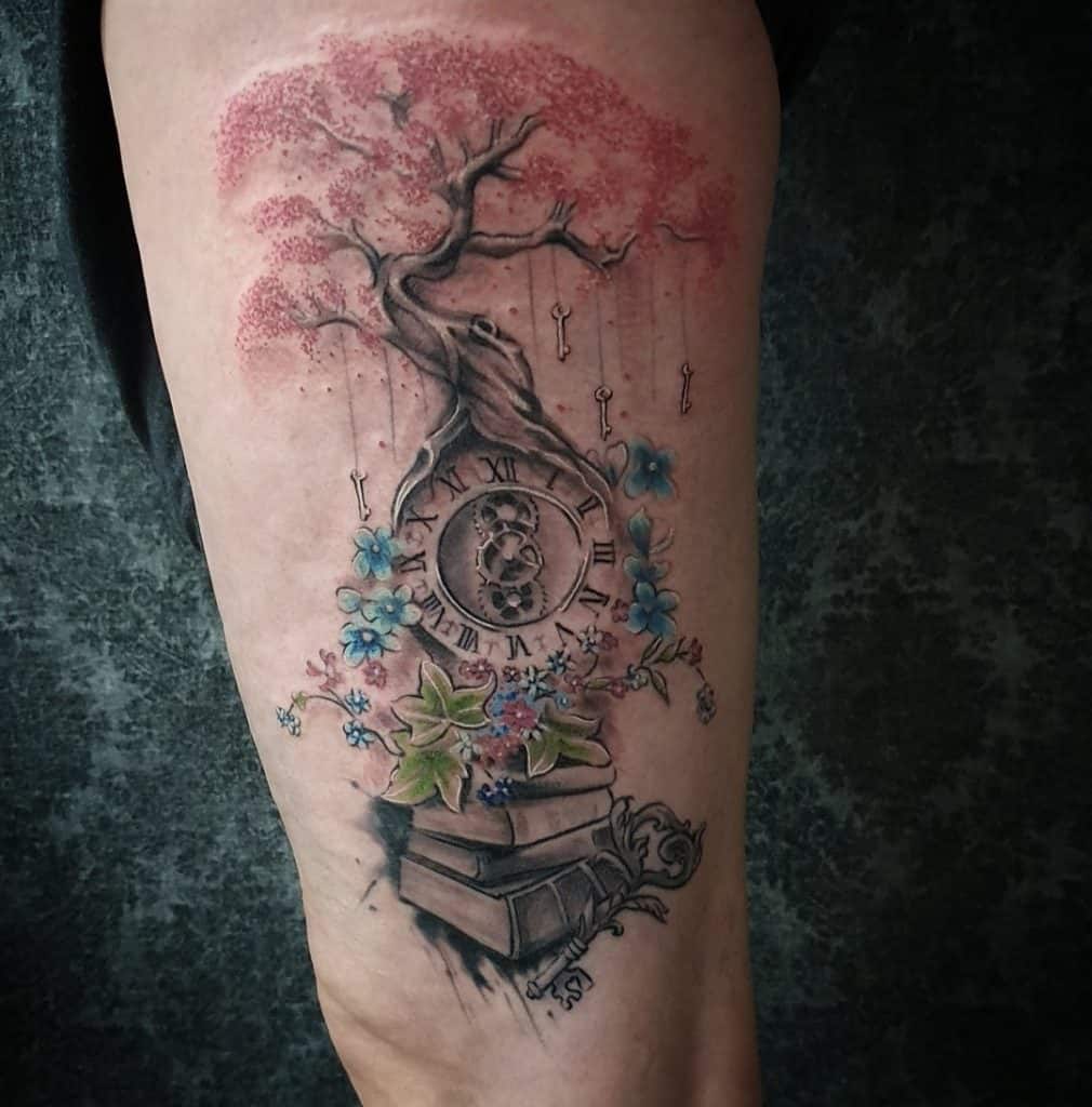 3D Clock and Tree Tattoo