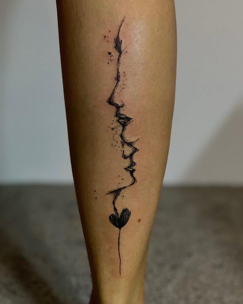 Black Heart Love Leg Tattoo 