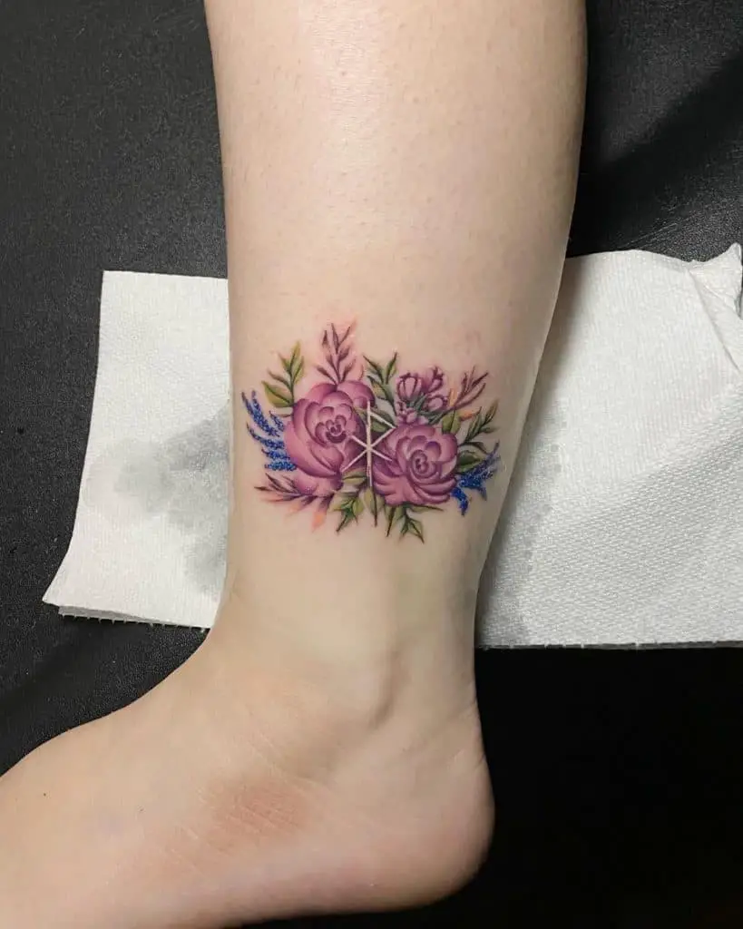 Bright Pink Ankle Flower Tattoo