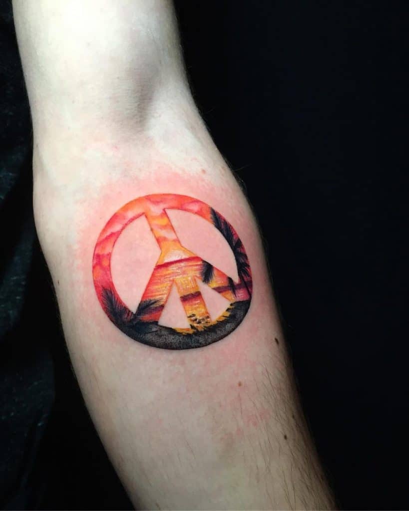 Bright Red & Orange Tattoo For Peace