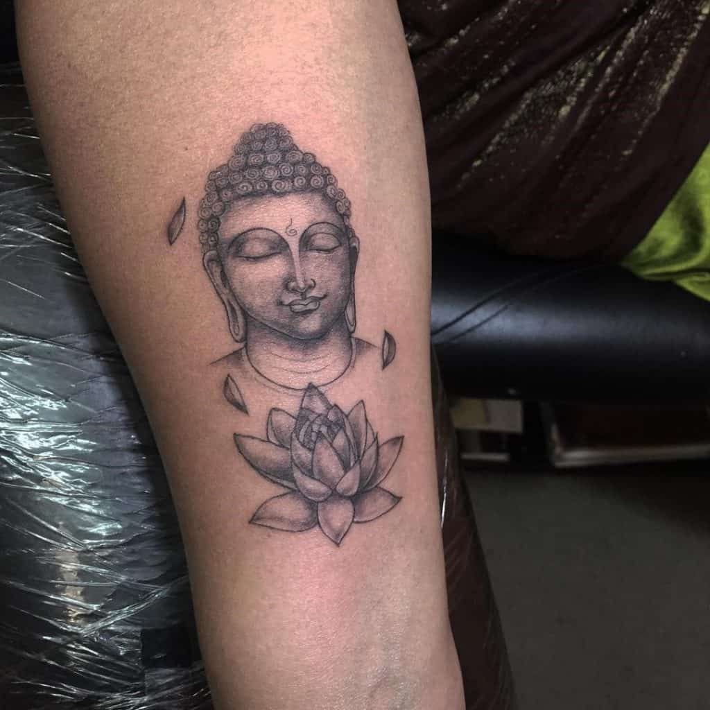 Buddha Black & Lotus Peace Tattoo Inspo