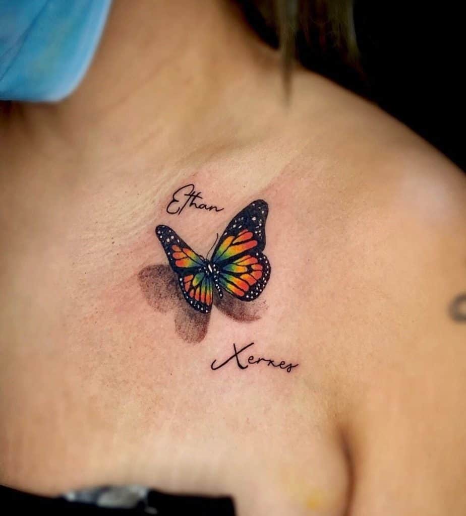 Butterfly 3D Tattoo on Chest