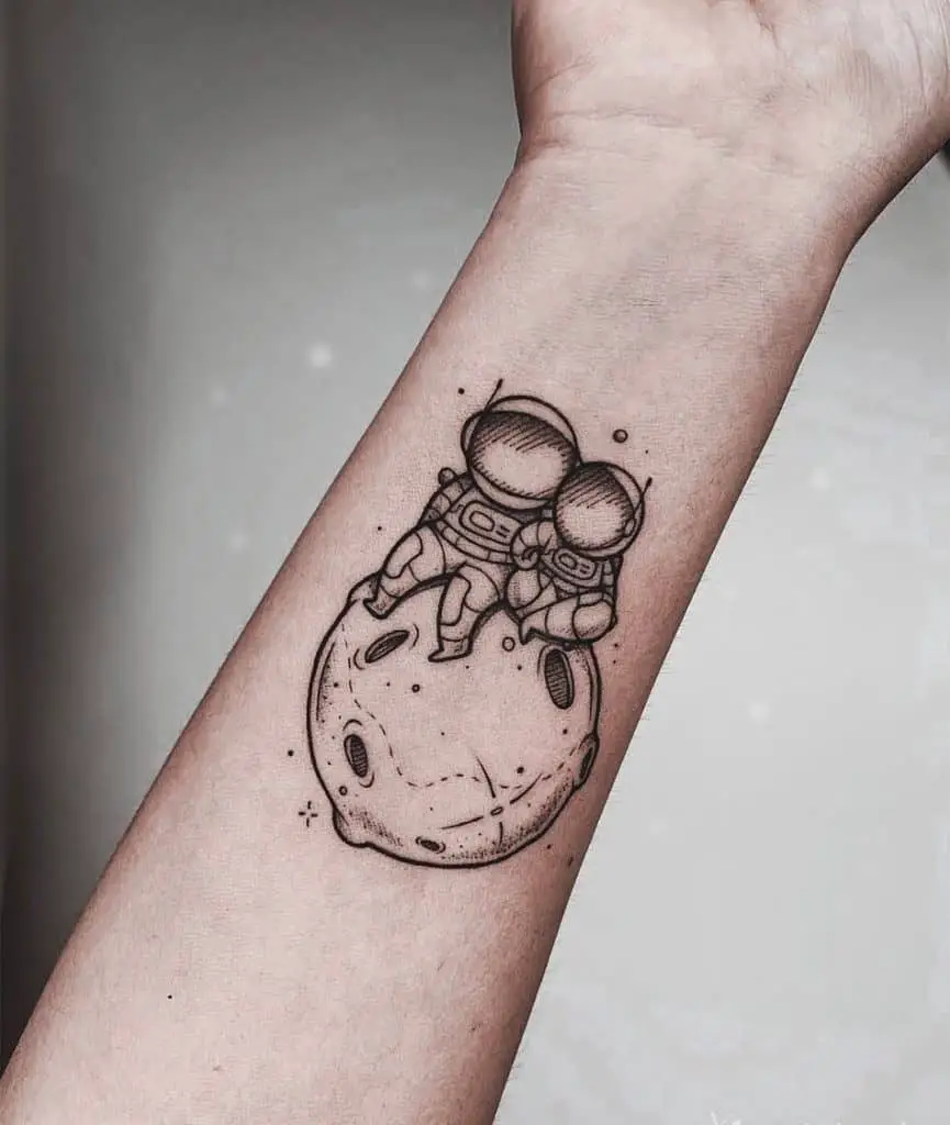 Cute Astronaut Forearm Love Tattoo 