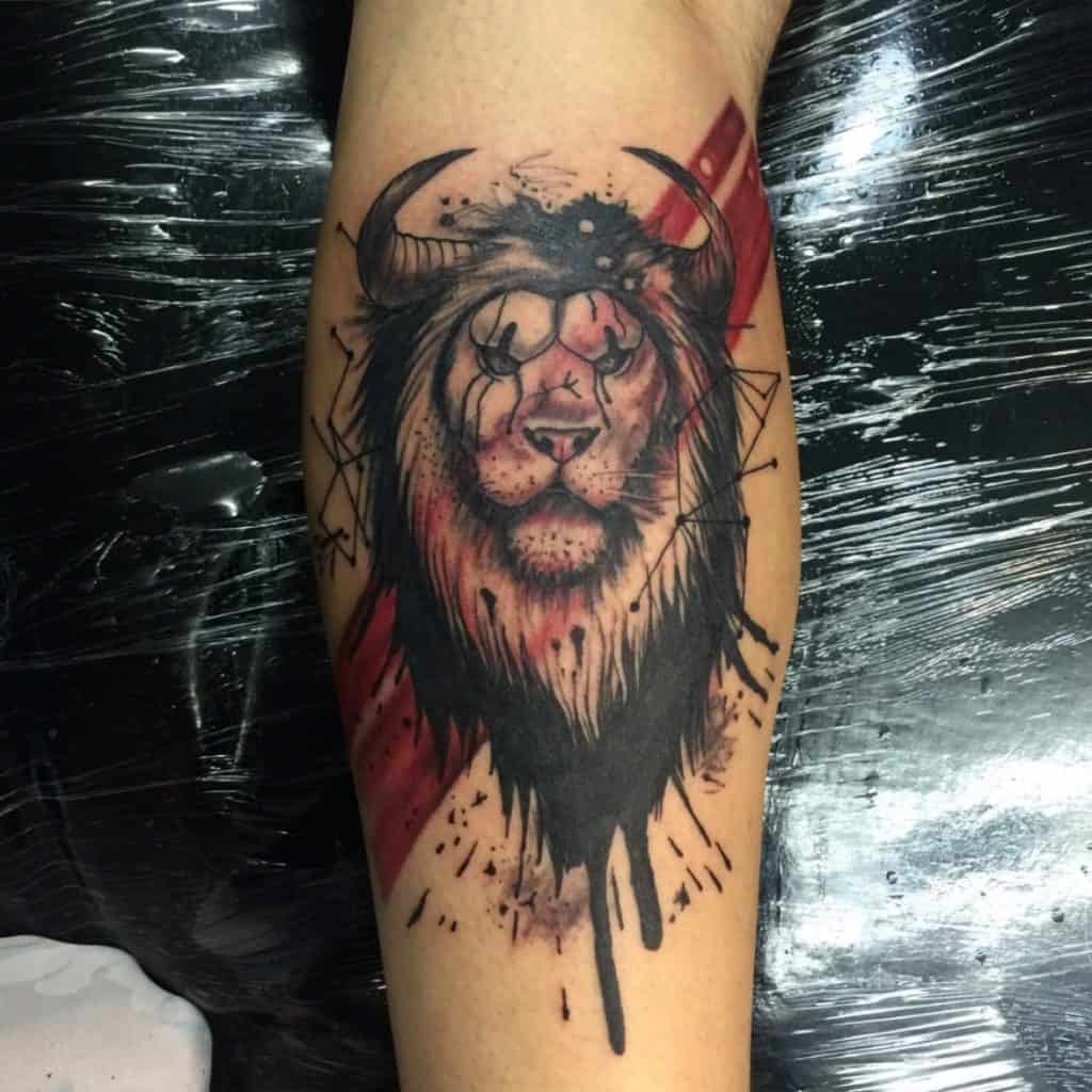 Lion Inspired Trash Polka Tattoos 