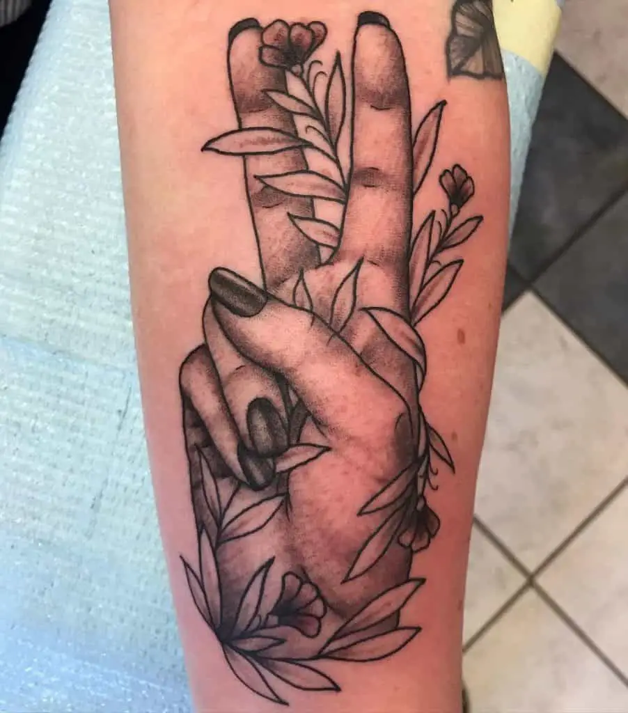 Peace Showing Tattoo Finger Idea